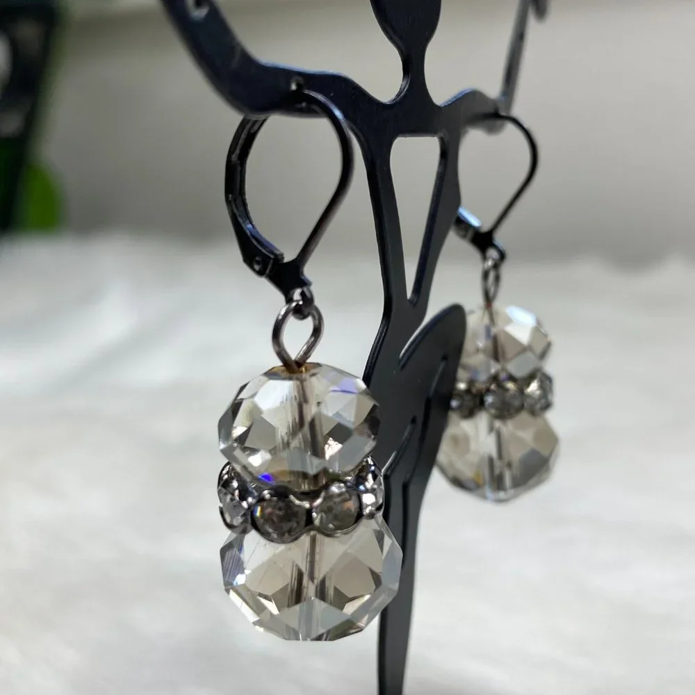 Faceted Glass Bead & Rhinestone Dangle & Drop Earrings